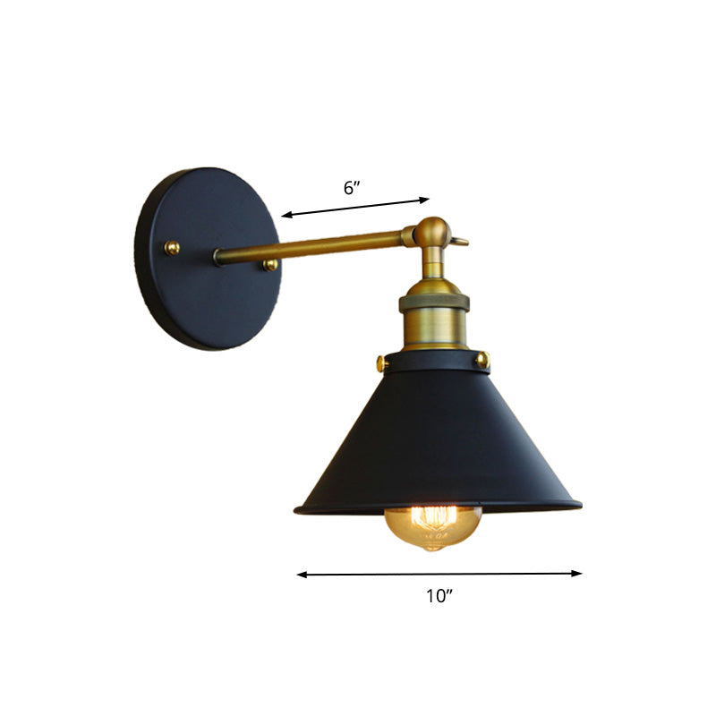 1 Light Conical Wall Mounted Lamp Industrial Style Brass Metal Wall Sconce for Living Room, 7"/10" Width Clearhalo 'Art deco wall lights' 'Cast Iron' 'Glass' 'Industrial wall lights' 'Industrial' 'Middle century wall lights' 'Modern' 'Rustic wall lights' 'Tiffany' 'Traditional wall lights' 'Wall Lamps & Sconces' 'Wall Lights' Lighting' 147946