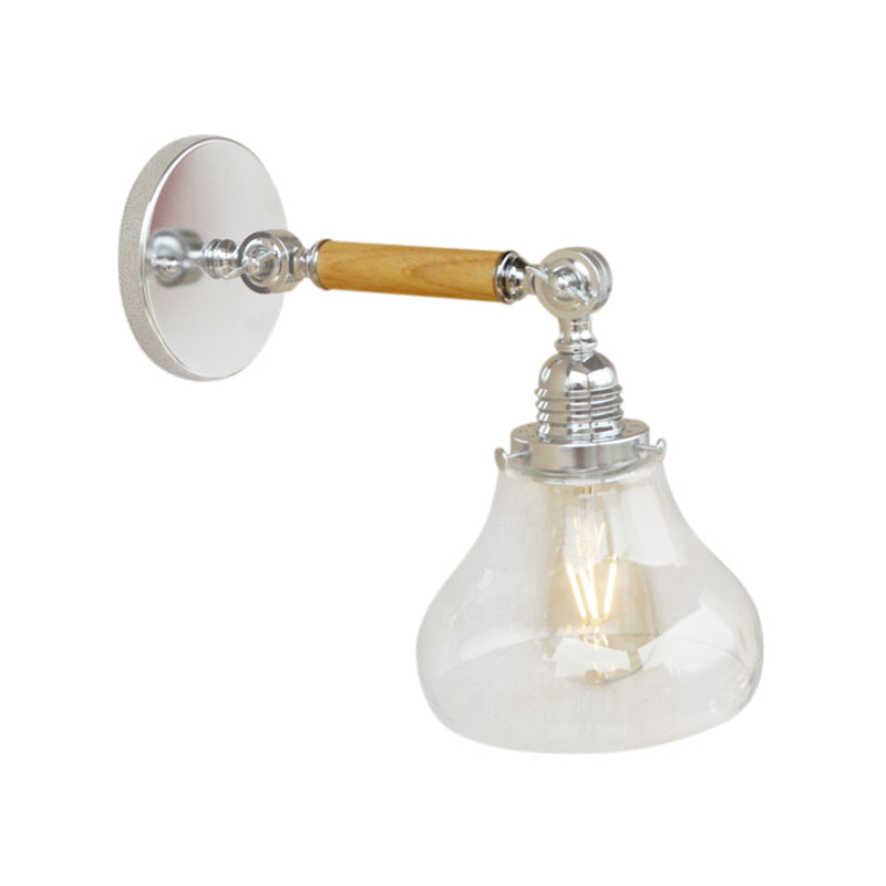 Wood One Light Sconce Light Vintage Clear Glass Pear Lighting Fixture for Living Room, 8"/4"/6" L Wooden Arm Clearhalo 'Cast Iron' 'Glass' 'Industrial wall lights' 'Industrial' 'Middle century wall lights' 'Modern' 'Tiffany' 'Traditional wall lights' 'Wall Lamps & Sconces' 'Wall Lights' Lighting' 147950