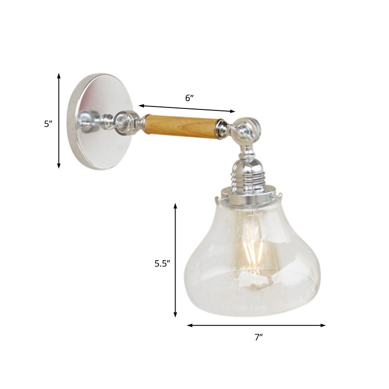 Wood One Light Sconce Light Vintage Clear Glass Pear Lighting Fixture for Living Room, 8"/4"/6" L Wooden Arm Clearhalo 'Cast Iron' 'Glass' 'Industrial wall lights' 'Industrial' 'Middle century wall lights' 'Modern' 'Tiffany' 'Traditional wall lights' 'Wall Lamps & Sconces' 'Wall Lights' Lighting' 147952