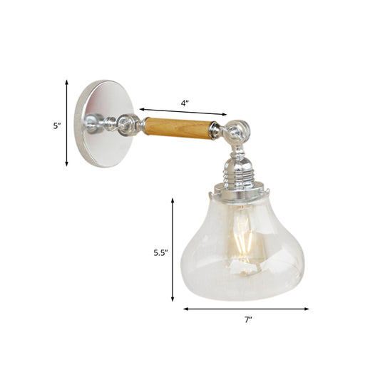 Wood One Light Sconce Light Vintage Clear Glass Pear Lighting Fixture for Living Room, 8"/4"/6" L Wooden Arm Clearhalo 'Cast Iron' 'Glass' 'Industrial wall lights' 'Industrial' 'Middle century wall lights' 'Modern' 'Tiffany' 'Traditional wall lights' 'Wall Lamps & Sconces' 'Wall Lights' Lighting' 147953