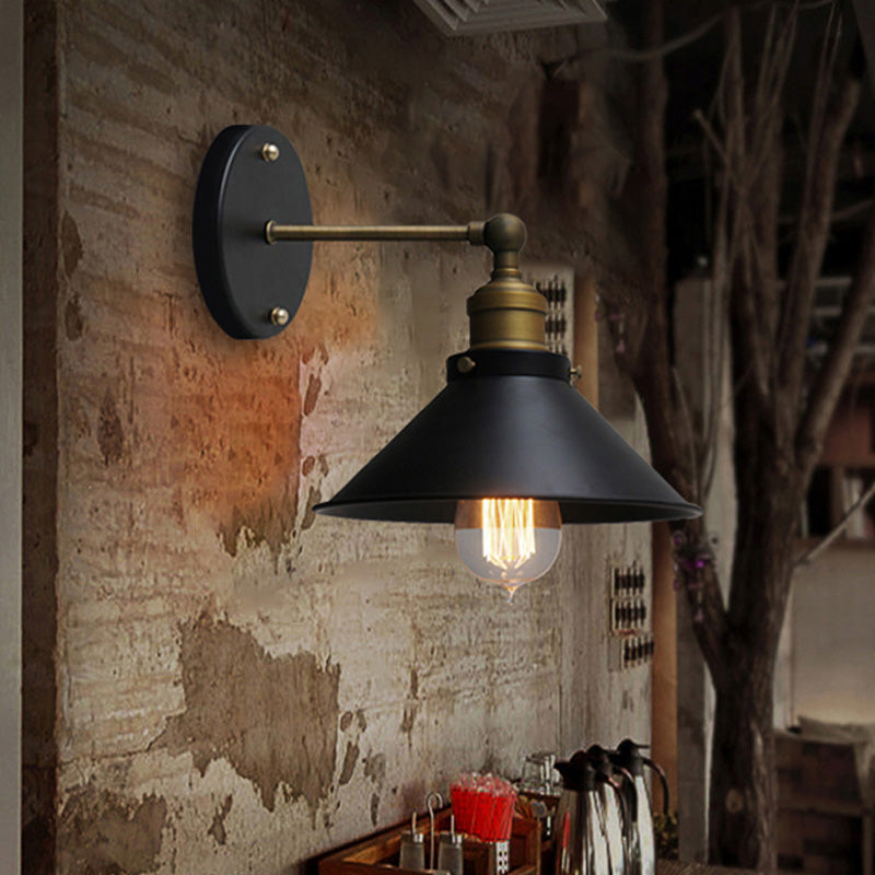 Industrial Conical Sconce Wall Light 1 Head Metal Rotatable Wall Mount Light in Antique Brass/Brass Clearhalo 'Art deco wall lights' 'Cast Iron' 'Glass' 'Industrial wall lights' 'Industrial' 'Middle century wall lights' 'Modern' 'Rustic wall lights' 'Tiffany' 'Traditional wall lights' 'Wall Lamps & Sconces' 'Wall Lights' Lighting' 147967
