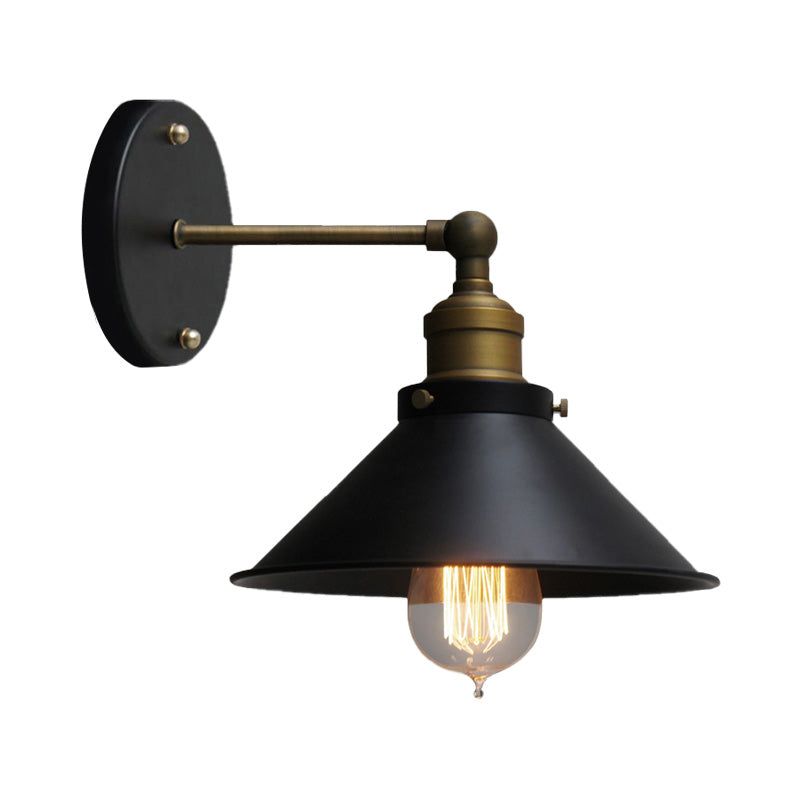 Industrial Conical Sconce Wall Light 1 Head Metal Rotatable Wall Mount Light in Antique Brass/Brass Clearhalo 'Art deco wall lights' 'Cast Iron' 'Glass' 'Industrial wall lights' 'Industrial' 'Middle century wall lights' 'Modern' 'Rustic wall lights' 'Tiffany' 'Traditional wall lights' 'Wall Lamps & Sconces' 'Wall Lights' Lighting' 147968