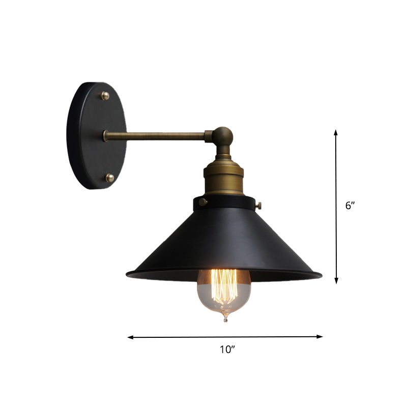 Industrial Conical Sconce Wall Light 1 Head Metal Rotatable Wall Mount Light in Antique Brass/Brass Clearhalo 'Art deco wall lights' 'Cast Iron' 'Glass' 'Industrial wall lights' 'Industrial' 'Middle century wall lights' 'Modern' 'Rustic wall lights' 'Tiffany' 'Traditional wall lights' 'Wall Lamps & Sconces' 'Wall Lights' Lighting' 147969
