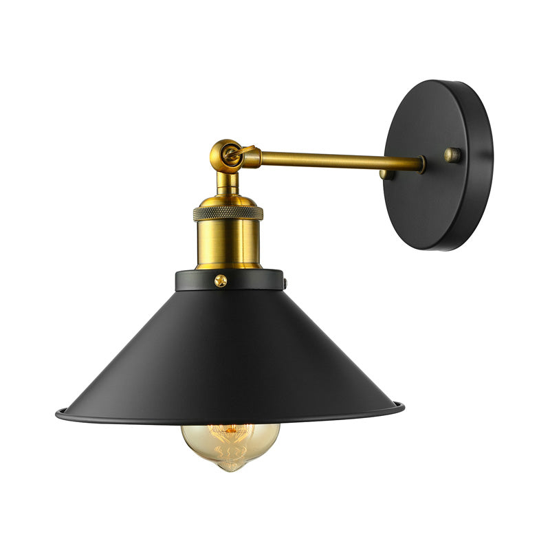 Industrial Conical Sconce Wall Light 1 Head Metal Rotatable Wall Mount Light in Antique Brass/Brass Clearhalo 'Art deco wall lights' 'Cast Iron' 'Glass' 'Industrial wall lights' 'Industrial' 'Middle century wall lights' 'Modern' 'Rustic wall lights' 'Tiffany' 'Traditional wall lights' 'Wall Lamps & Sconces' 'Wall Lights' Lighting' 147972