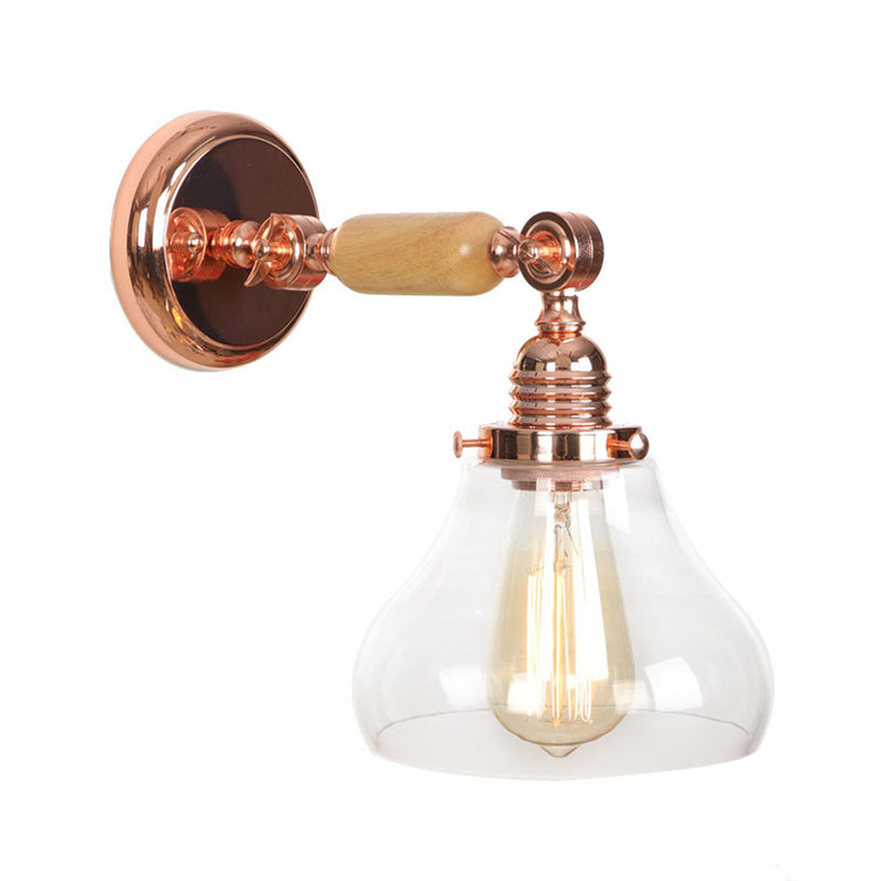 Pear Shaped Living Room Sconce Light Fixture Vintage Clear Glass 1 Light Rose Gold Wall Lamp Clearhalo 'Cast Iron' 'Glass' 'Industrial wall lights' 'Industrial' 'Middle century wall lights' 'Modern' 'Tiffany' 'Traditional wall lights' 'Wall Lamps & Sconces' 'Wall Lights' Lighting' 147980