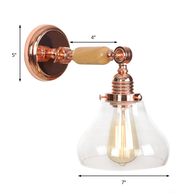 Pear Shaped Living Room Sconce Light Fixture Vintage Clear Glass 1 Light Rose Gold Wall Lamp Clearhalo 'Cast Iron' 'Glass' 'Industrial wall lights' 'Industrial' 'Middle century wall lights' 'Modern' 'Tiffany' 'Traditional wall lights' 'Wall Lamps & Sconces' 'Wall Lights' Lighting' 147981