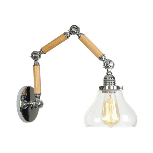 Clear Glass Black Sconce Light Gourd Shade 1-Light Industrial Wall Lamp Fixture with Long Extendable Arm Clearhalo 'Cast Iron' 'Glass' 'Industrial wall lights' 'Industrial' 'Middle century wall lights' 'Modern' 'Tiffany' 'Traditional wall lights' 'Wall Lamps & Sconces' 'Wall Lights' Lighting' 147984