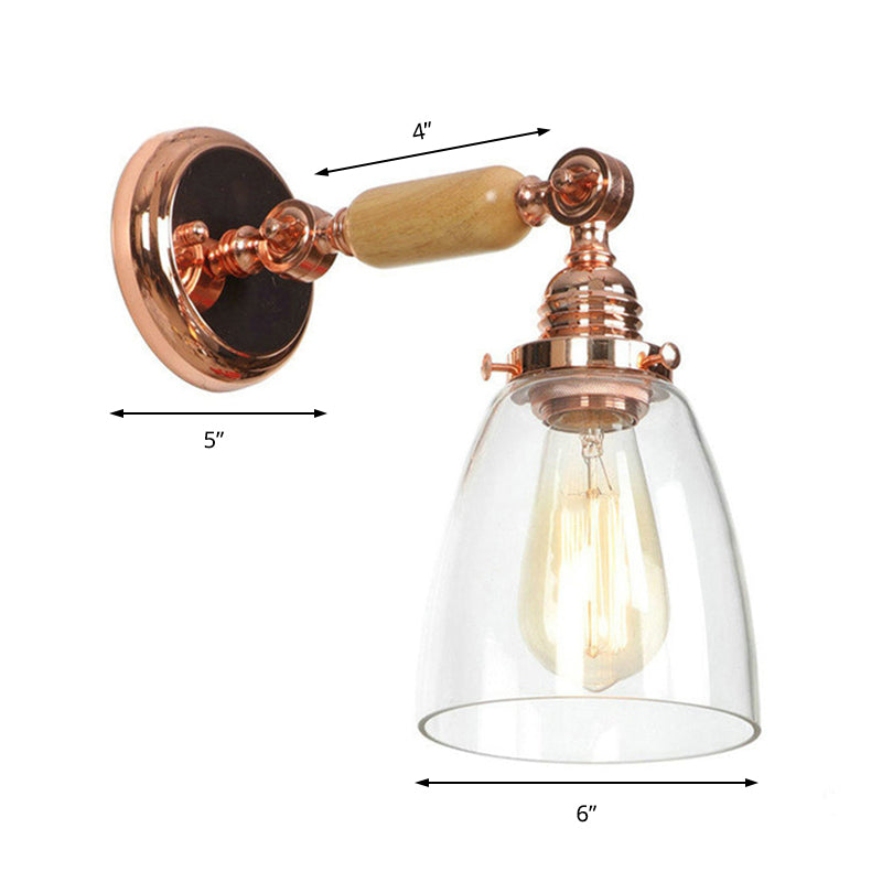One Bulb Wall Light with Tapered Shade Clear Glass Industrial Living Room Sconce Lighting Fixture Clearhalo 'Cast Iron' 'Glass' 'Industrial wall lights' 'Industrial' 'Middle century wall lights' 'Modern' 'Tiffany' 'Traditional wall lights' 'Wall Lamps & Sconces' 'Wall Lights' Lighting' 148001
