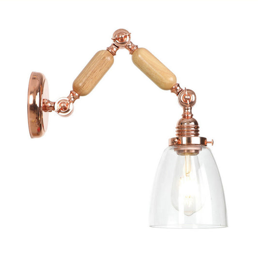 Tapered Clear Glass Wall Mounted Lamp Industrial Single Bulb Living Room Sconce Light in Rose Gold Clearhalo 'Cast Iron' 'Glass' 'Industrial wall lights' 'Industrial' 'Middle century wall lights' 'Modern' 'Tiffany' 'Traditional wall lights' 'Wall Lamps & Sconces' 'Wall Lights' Lighting' 148017