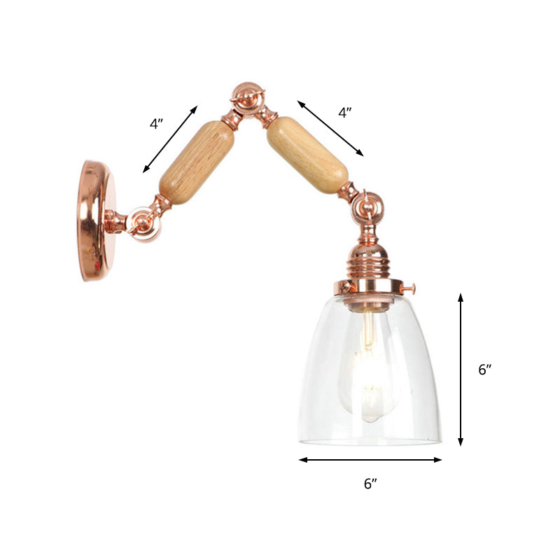 Tapered Clear Glass Wall Mounted Lamp Industrial Single Bulb Living Room Sconce Light in Rose Gold Clearhalo 'Cast Iron' 'Glass' 'Industrial wall lights' 'Industrial' 'Middle century wall lights' 'Modern' 'Tiffany' 'Traditional wall lights' 'Wall Lamps & Sconces' 'Wall Lights' Lighting' 148018