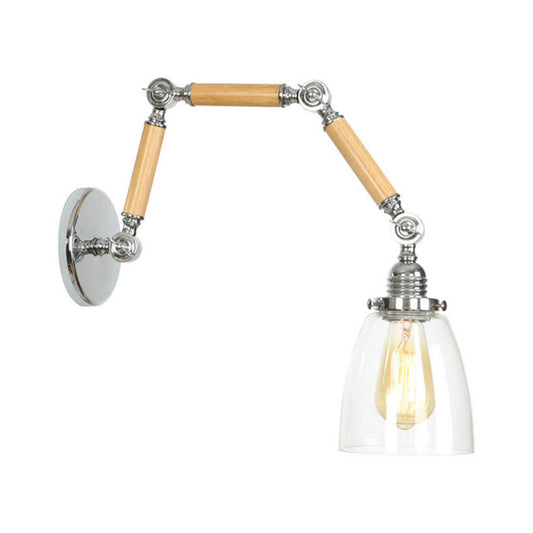 1 Bulb Tapered Wall Mounted Light Fixture Vintage Chrome Clear Glass Lighting with Extendable Arm Clearhalo 'Cast Iron' 'Glass' 'Industrial wall lights' 'Industrial' 'Middle century wall lights' 'Modern' 'Tiffany' 'Traditional wall lights' 'Wall Lamps & Sconces' 'Wall Lights' Lighting' 148021