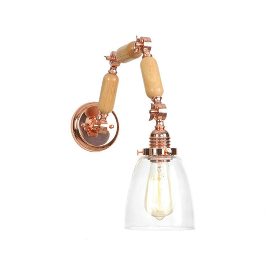 Rose Gold One Light Sconce Light Antique Clear Glass Tapered Lighting Fixture with Rotatable Arm Clearhalo 'Cast Iron' 'Glass' 'Industrial wall lights' 'Industrial' 'Middle century wall lights' 'Modern' 'Tiffany' 'Traditional wall lights' 'Wall Lamps & Sconces' 'Wall Lights' Lighting' 148025