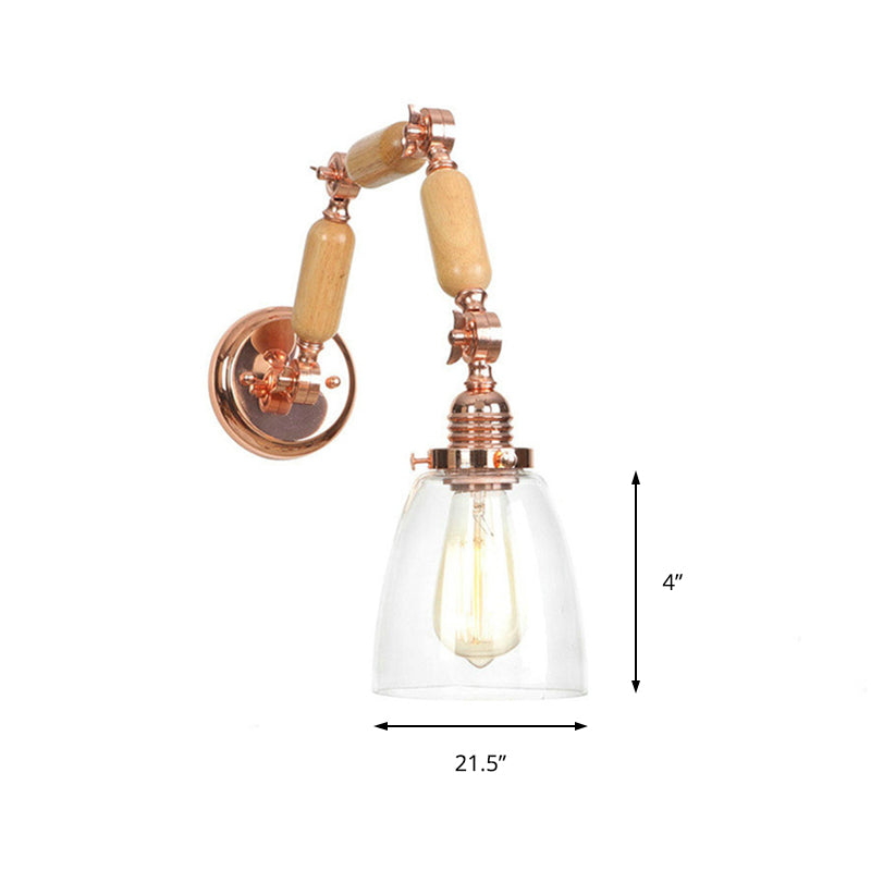 Rose Gold One Light Sconce Light Antique Clear Glass Tapered Lighting Fixture with Rotatable Arm Clearhalo 'Cast Iron' 'Glass' 'Industrial wall lights' 'Industrial' 'Middle century wall lights' 'Modern' 'Tiffany' 'Traditional wall lights' 'Wall Lamps & Sconces' 'Wall Lights' Lighting' 148026