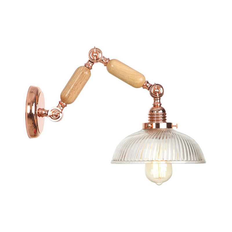 1 Light Prismatic Glass Wall Sconce Light Vintage Rose Gold Bowl Bedroom Lighting Fixture with Extendable Arm Clearhalo 'Cast Iron' 'Glass' 'Industrial wall lights' 'Industrial' 'Middle century wall lights' 'Modern' 'Tiffany' 'Traditional wall lights' 'Wall Lamps & Sconces' 'Wall Lights' Lighting' 148107