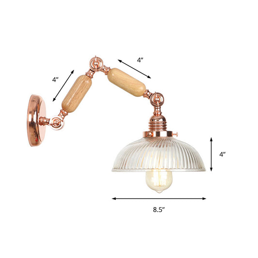 1 Light Prismatic Glass Wall Sconce Light Vintage Rose Gold Bowl Bedroom Lighting Fixture with Extendable Arm Clearhalo 'Cast Iron' 'Glass' 'Industrial wall lights' 'Industrial' 'Middle century wall lights' 'Modern' 'Tiffany' 'Traditional wall lights' 'Wall Lamps & Sconces' 'Wall Lights' Lighting' 148108