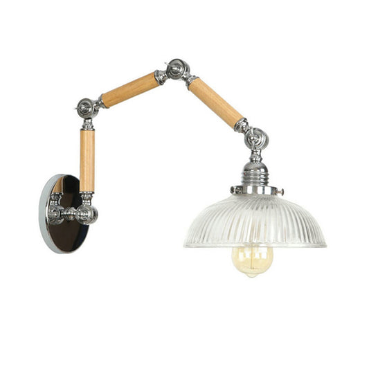 Ribbed Glass Silver Sconce Light Dome 1-Light Industrial Wall Lamp Fixture with Rotatable Arm Clearhalo 'Cast Iron' 'Glass' 'Industrial wall lights' 'Industrial' 'Middle century wall lights' 'Modern' 'Tiffany' 'Traditional wall lights' 'Wall Lamps & Sconces' 'Wall Lights' Lighting' 148119