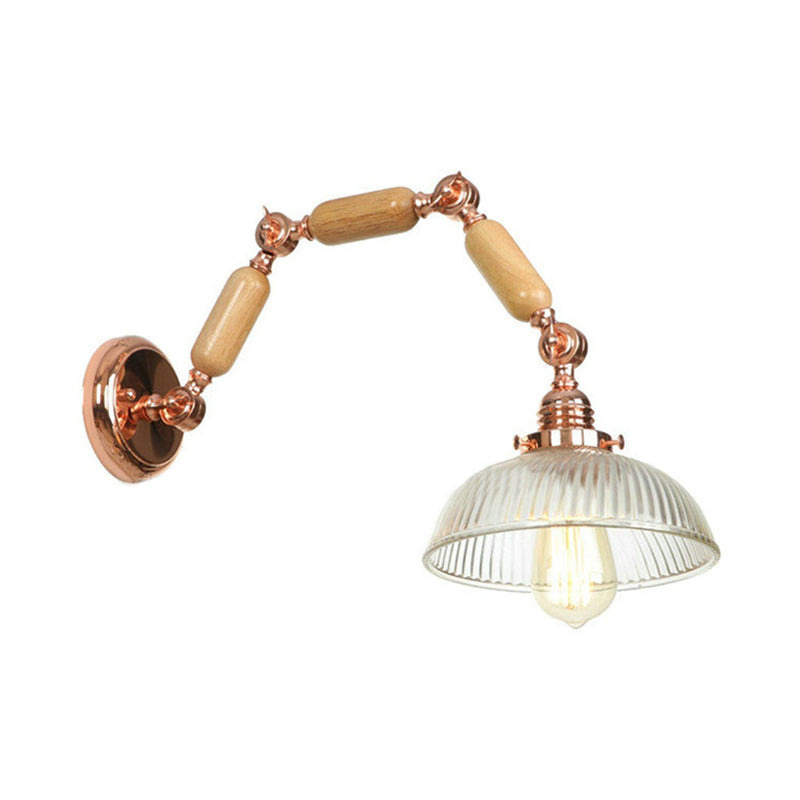 One Bulb Wall Light with Bowl Shade Ribbed Glass Vintage Style Living Room Sconce Lighting Fixture Clearhalo 'Cast Iron' 'Glass' 'Industrial wall lights' 'Industrial' 'Middle century wall lights' 'Modern' 'Tiffany' 'Traditional wall lights' 'Wall Lamps & Sconces' 'Wall Lights' Lighting' 148123