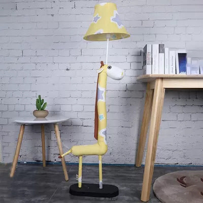 High Animal Dining Room Floor Light Fabric 1 Light Lovely Floor Lamp with Tapered Shade Yellow Clearhalo 'Floor Lamps' 'Lamps' Lighting' 14815