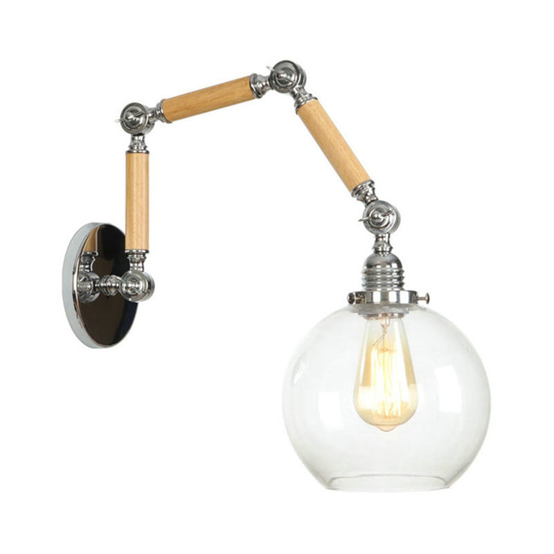 1 Light Orb Shade Sconce Light Fixture Vintage Silver Clear Glass Wall Lamp with Extendable Arm Clearhalo 'Cast Iron' 'Glass' 'Industrial wall lights' 'Industrial' 'Middle century wall lights' 'Modern' 'Tiffany' 'Traditional wall lights' 'Wall Lamps & Sconces' 'Wall Lights' Lighting' 148154