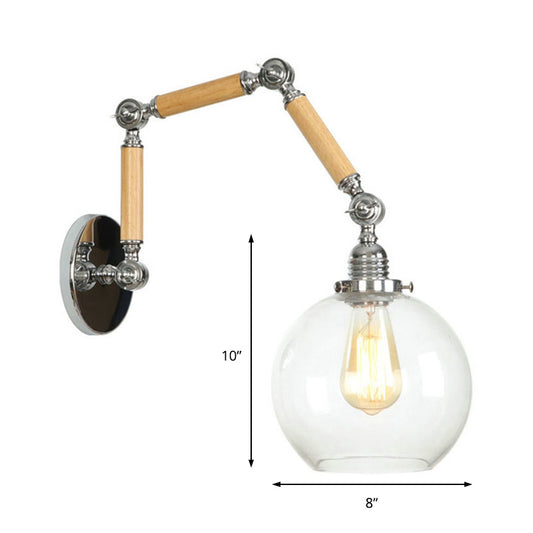 1 Light Orb Shade Sconce Light Fixture Vintage Silver Clear Glass Wall Lamp with Extendable Arm Clearhalo 'Cast Iron' 'Glass' 'Industrial wall lights' 'Industrial' 'Middle century wall lights' 'Modern' 'Tiffany' 'Traditional wall lights' 'Wall Lamps & Sconces' 'Wall Lights' Lighting' 148155