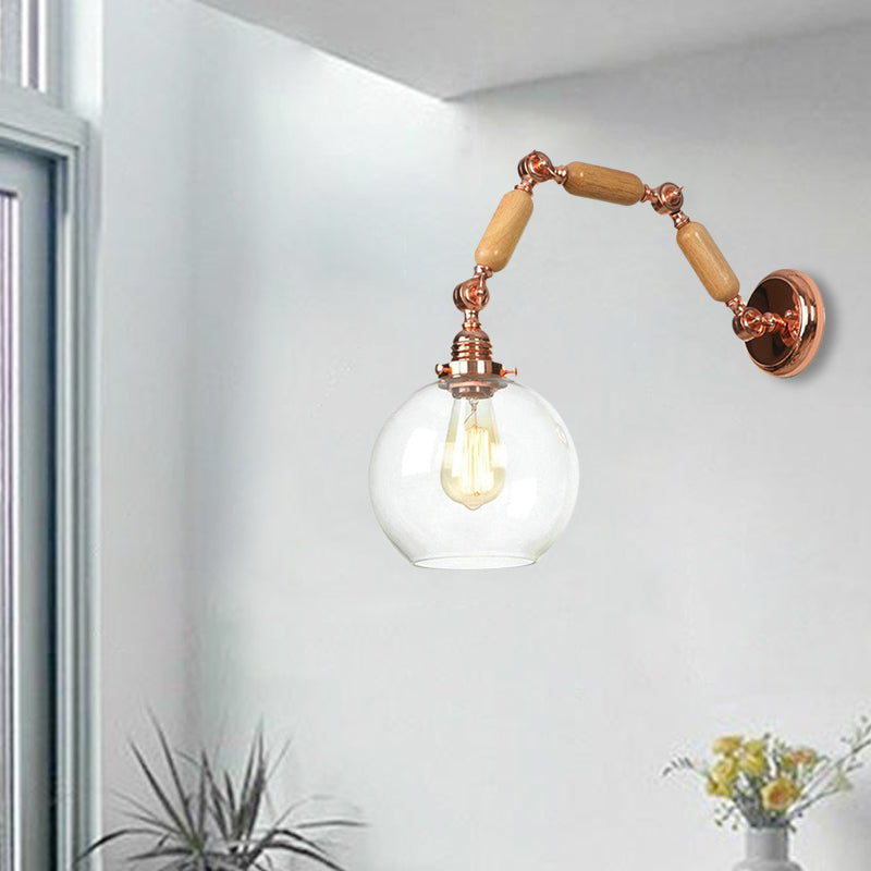 Globe Living Room Wall Light Fixture Antique Clear Glass 1 Light Rose Gold Sconce Lamp with Extendable Arm Clearhalo 'Cast Iron' 'Glass' 'Industrial wall lights' 'Industrial' 'Middle century wall lights' 'Modern' 'Tiffany' 'Traditional wall lights' 'Wall Lamps & Sconces' 'Wall Lights' Lighting' 148158