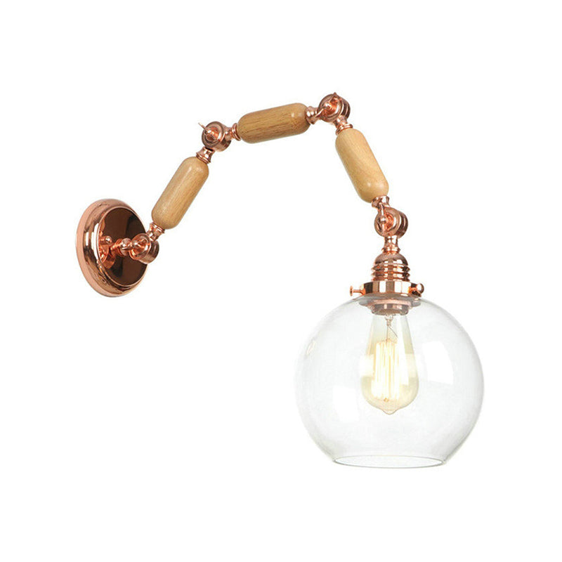Globe Living Room Wall Light Fixture Antique Clear Glass 1 Light Rose Gold Sconce Lamp with Extendable Arm Clearhalo 'Cast Iron' 'Glass' 'Industrial wall lights' 'Industrial' 'Middle century wall lights' 'Modern' 'Tiffany' 'Traditional wall lights' 'Wall Lamps & Sconces' 'Wall Lights' Lighting' 148160
