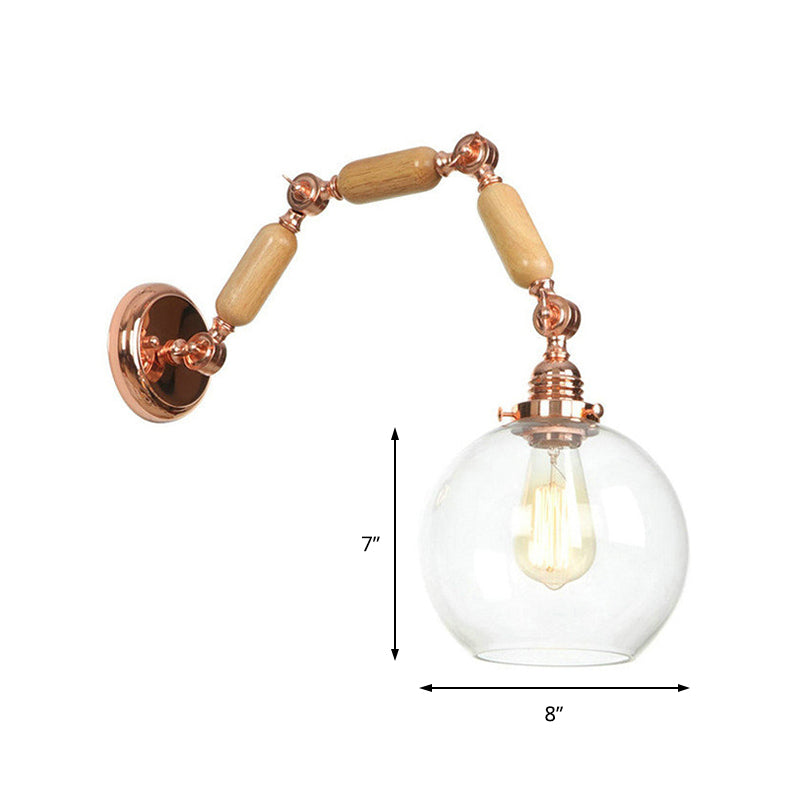Globe Living Room Wall Light Fixture Antique Clear Glass 1 Light Rose Gold Sconce Lamp with Extendable Arm Clearhalo 'Cast Iron' 'Glass' 'Industrial wall lights' 'Industrial' 'Middle century wall lights' 'Modern' 'Tiffany' 'Traditional wall lights' 'Wall Lamps & Sconces' 'Wall Lights' Lighting' 148161