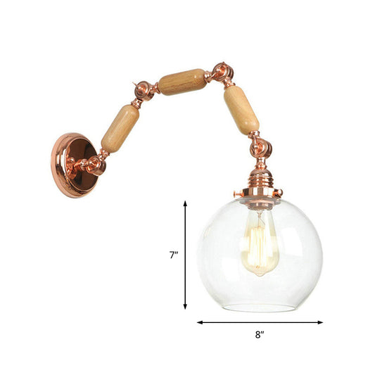 Globe Living Room Wall Light Fixture Antique Clear Glass 1 Light Rose Gold Sconce Lamp with Extendable Arm Clearhalo 'Cast Iron' 'Glass' 'Industrial wall lights' 'Industrial' 'Middle century wall lights' 'Modern' 'Tiffany' 'Traditional wall lights' 'Wall Lamps & Sconces' 'Wall Lights' Lighting' 148161