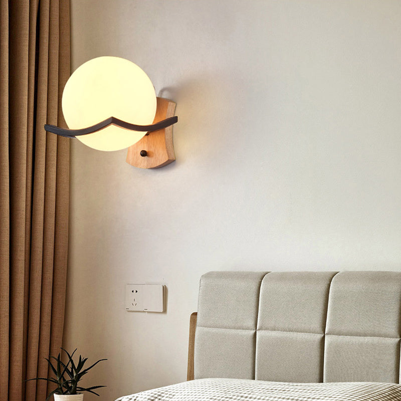 Opal Glass Globe Wall Sconce Nordic Single bulb Living Room Lighting Fixture in Wood White Clearhalo 'Cast Iron' 'Glass' 'Industrial' 'Modern wall lights' 'Modern' 'Tiffany' 'Traditional wall lights' 'Wall Lamps & Sconces' 'Wall Lights' Lighting' 148162