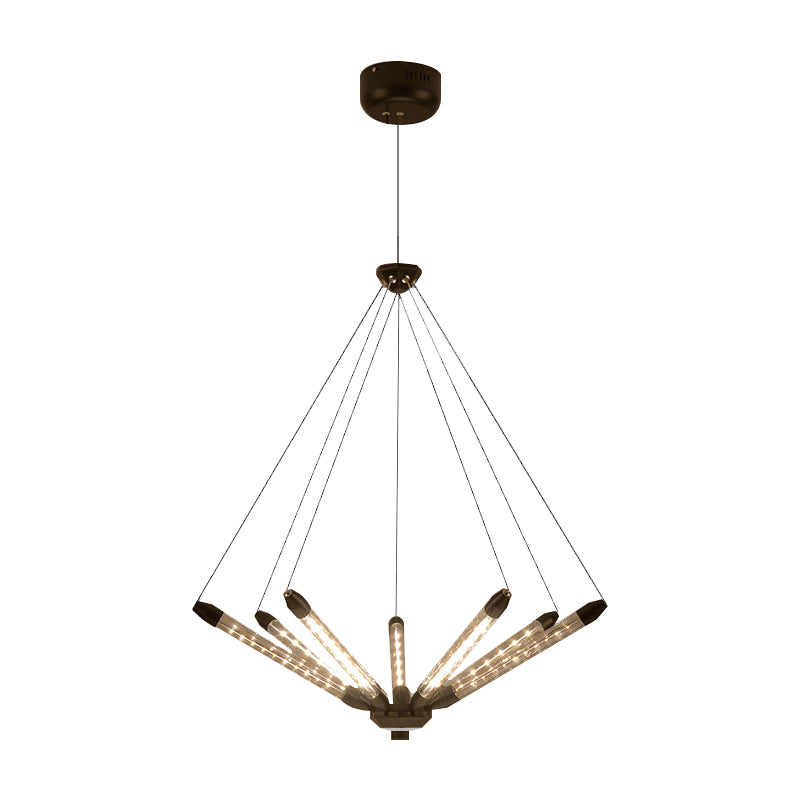 7/11 Lights Chandelier Pendant Light Post Modern Black/Gold Hanging Lighting with Tube Glass Shade Clearhalo 'Ceiling Lights' 'Chandeliers' 'Glass shade' 'Glass' 'Modern Chandeliers' 'Modern' Lighting' 148182