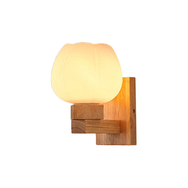 Single Bulb Opal Glass Wall Sconce Light Nordic Wood Bowl Bedroom Lighting Fixture Clearhalo 'Cast Iron' 'Glass' 'Industrial' 'Modern wall lights' 'Modern' 'Tiffany' 'Traditional wall lights' 'Wall Lamps & Sconces' 'Wall Lights' Lighting' 148190