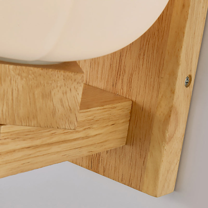 Single Bulb Opal Glass Wall Sconce Light Nordic Wood Bowl Bedroom Lighting Fixture Clearhalo 'Cast Iron' 'Glass' 'Industrial' 'Modern wall lights' 'Modern' 'Tiffany' 'Traditional wall lights' 'Wall Lamps & Sconces' 'Wall Lights' Lighting' 148192