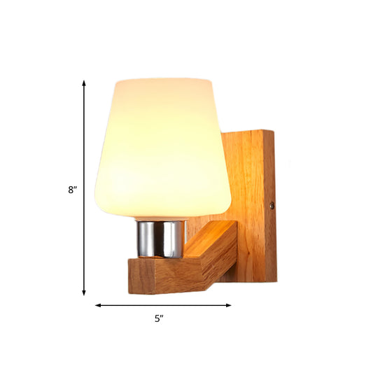 White Glass Wood Sconce Light Tapered 1-Light Nordic Wall Lamp Fixture for Living Room Clearhalo 'Modern wall lights' 'Modern' 'Wall Lamps & Sconces' 'Wall Lights' Lighting' 148215