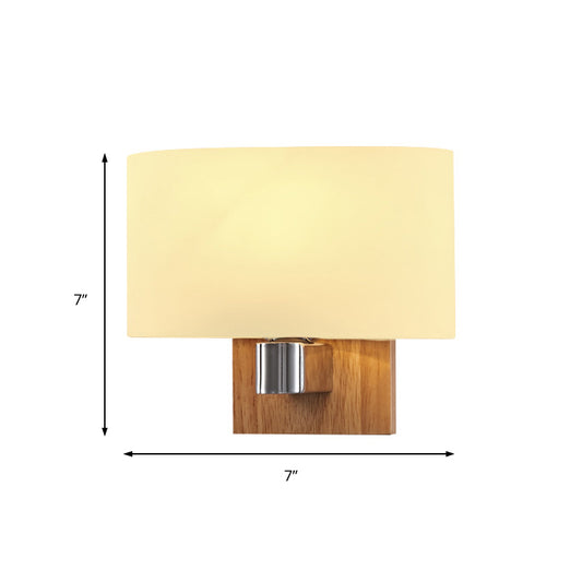One Bulb Wall Light with Rectangle Shade Opal Glass Nordic Living Room Sconce Lighting Fixture with Wood Clearhalo 'Cast Iron' 'Glass' 'Industrial' 'Modern wall lights' 'Modern' 'Tiffany' 'Traditional wall lights' 'Wall Lamps & Sconces' 'Wall Lights' Lighting' 148219