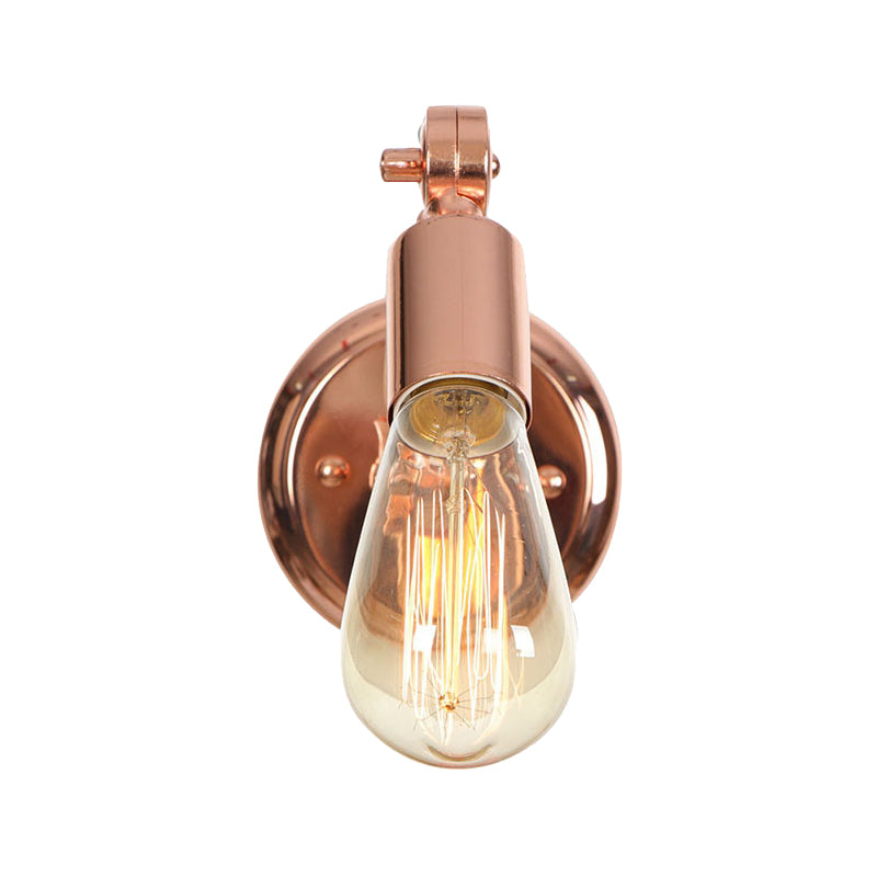 Rose Gold Armed Wall Light Retro Industrial Iron 1 Light Bathroom Rotatable Wall Lamp with Exposed Bulb Clearhalo 'Industrial wall lights' 'Industrial' 'Middle century wall lights' 'Rustic wall lights' 'Tiffany' 'Wall Lamps & Sconces' 'Wall Lights' Lighting' 148247