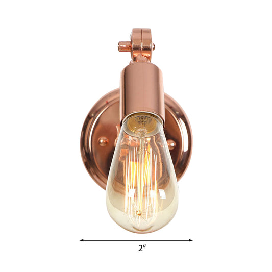 Rose Gold Armed Wall Light Retro Industrial Iron 1 Light Bathroom Rotatable Wall Lamp with Exposed Bulb Clearhalo 'Industrial wall lights' 'Industrial' 'Middle century wall lights' 'Rustic wall lights' 'Tiffany' 'Wall Lamps & Sconces' 'Wall Lights' Lighting' 148248