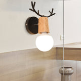 1 Light Bare Bulb Sconce Lamp Modern Style Black/White Finish Metal and Wood Wall Lighting with Deer Horn Black Clearhalo 'Industrial wall lights' 'Industrial' 'Middle century wall lights' 'Rustic wall lights' 'Tiffany' 'Wall Lamps & Sconces' 'Wall Lights' Lighting' 148258