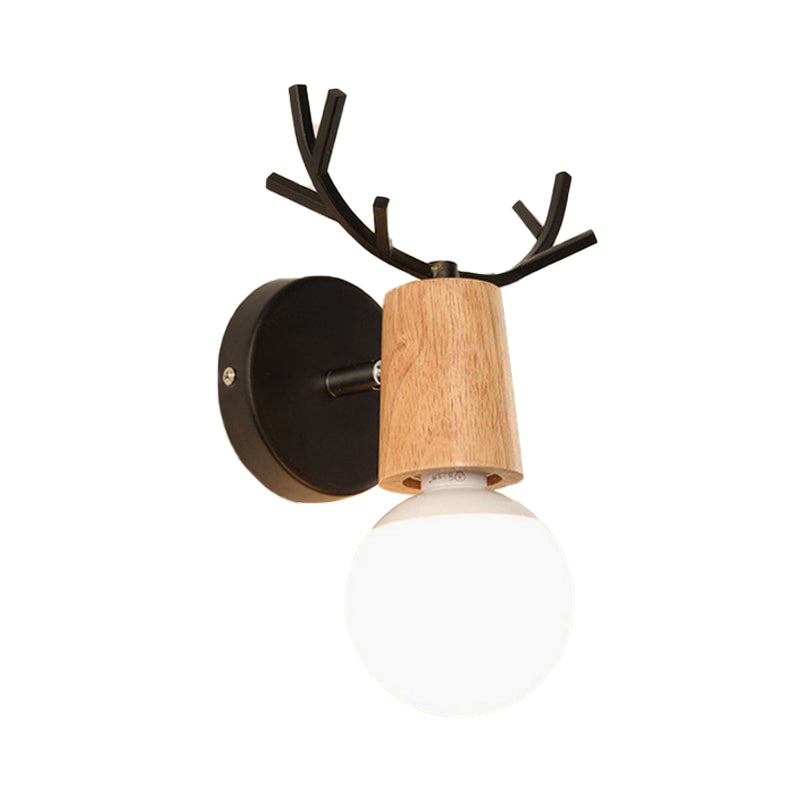1 Light Bare Bulb Sconce Lamp Modern Style Black/White Finish Metal and Wood Wall Lighting with Deer Horn Clearhalo 'Industrial wall lights' 'Industrial' 'Middle century wall lights' 'Rustic wall lights' 'Tiffany' 'Wall Lamps & Sconces' 'Wall Lights' Lighting' 148260