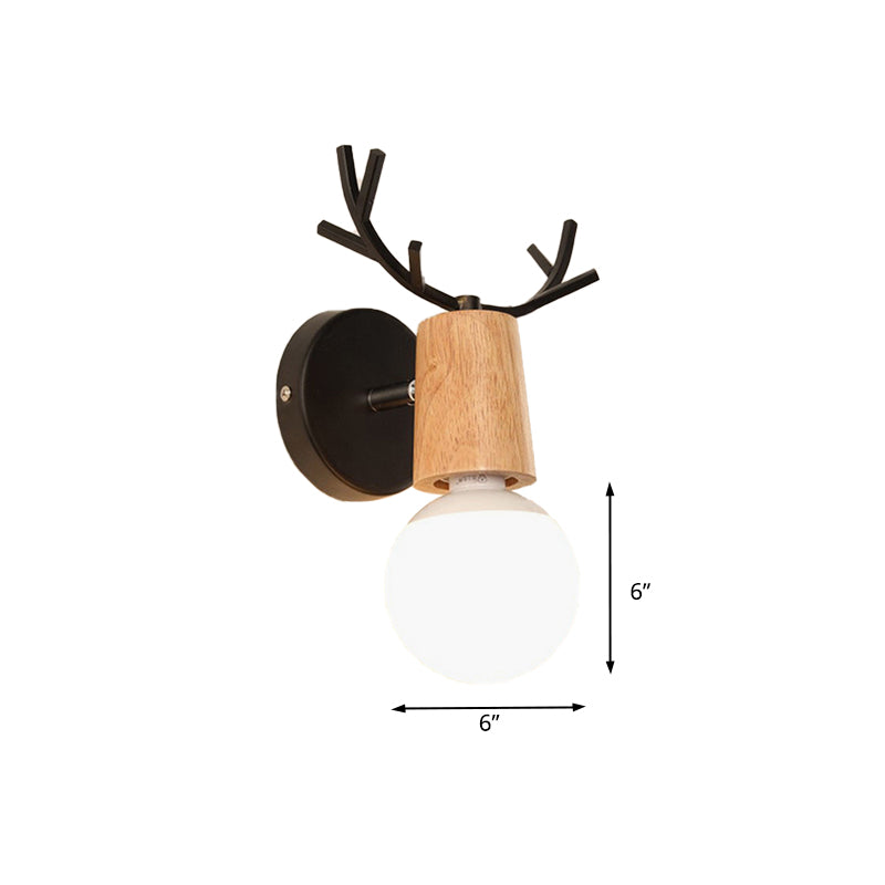 1 Light Bare Bulb Sconce Lamp Modern Style Black/White Finish Metal and Wood Wall Lighting with Deer Horn Clearhalo 'Industrial wall lights' 'Industrial' 'Middle century wall lights' 'Rustic wall lights' 'Tiffany' 'Wall Lamps & Sconces' 'Wall Lights' Lighting' 148261