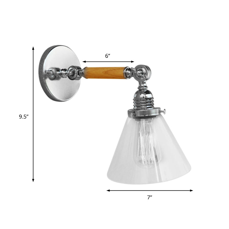 Cone Clear Glass Wall Mounted Lamp Industrial Single Bulb Dining Room Sconce Light, 8"/4"/14" Clearhalo 'Cast Iron' 'Glass' 'Industrial wall lights' 'Industrial' 'Middle century wall lights' 'Modern' 'Tiffany' 'Traditional wall lights' 'Wall Lamps & Sconces' 'Wall Lights' Lighting' 148300