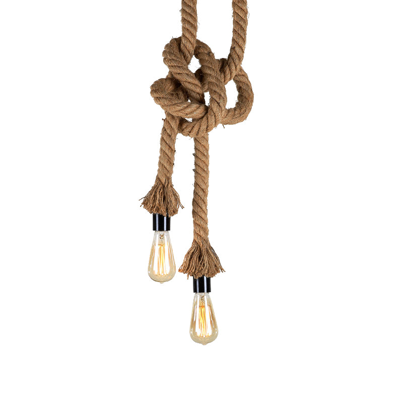 Light Brown 2 Heads Ceiling Pendant Light Vintage Style Rope Open Bulb Hanging Lighting for Bar Clearhalo 'Ceiling Lights' 'Industrial Pendants' 'Industrial' 'Middle Century Pendants' 'Pendant Lights' 'Pendants' 'Tiffany' Lighting' 148311