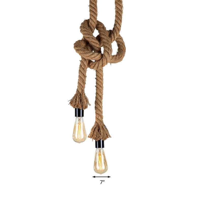 Light Brown 2 Heads Ceiling Pendant Light Vintage Style Rope Open Bulb Hanging Lighting for Bar Clearhalo 'Ceiling Lights' 'Industrial Pendants' 'Industrial' 'Middle Century Pendants' 'Pendant Lights' 'Pendants' 'Tiffany' Lighting' 148312