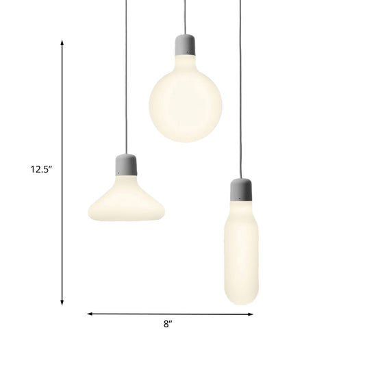 Bottle Shade Opal Glass Multi Pendant Contemporary 3 Lights Dining Room Hanging Light Fixture Clearhalo 'Ceiling Lights' 'Glass shade' 'Glass' 'Industrial Pendants' 'Industrial' 'Middle Century Pendants' 'Pendant Lights' 'Pendants' 'Tiffany' Lighting' 148341