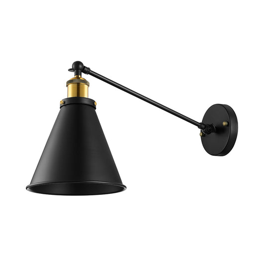 Industrial Conic Shade Sconce Wall Lighting 1 Bulb Metallic Wall Mounted Lamp in Black for Corridor Clearhalo 'Art deco wall lights' 'Cast Iron' 'Glass' 'Industrial wall lights' 'Industrial' 'Middle century wall lights' 'Modern' 'Rustic wall lights' 'Tiffany' 'Traditional wall lights' 'Wall Lamps & Sconces' 'Wall Lights' Lighting' 148420