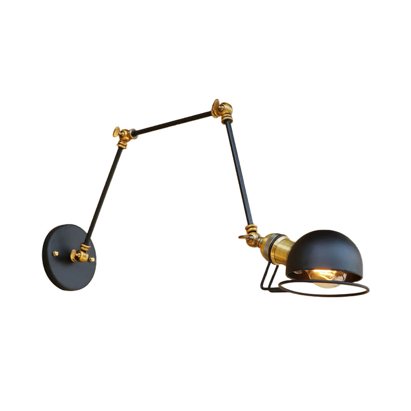 Vintage Industrial Bowl Wall Lamp 1 Light Iron Sconce Light Fixture with Swing Arm in Black/Brass Clearhalo 'Art deco wall lights' 'Cast Iron' 'Glass' 'Industrial wall lights' 'Industrial' 'Middle century wall lights' 'Modern' 'Rustic wall lights' 'Tiffany' 'Traditional wall lights' 'Wall Lamps & Sconces' 'Wall Lights' Lighting' 148442