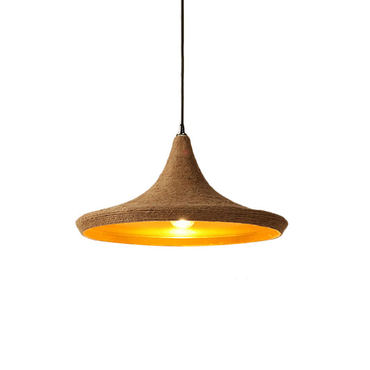 1 Light Pendant Light with Shade Hemp Rope Farmhouse Style Restaurant Hanging Lamp in Brown Clearhalo 'Ceiling Lights' 'Industrial Pendants' 'Industrial' 'Middle Century Pendants' 'Pendant Lights' 'Pendants' 'Tiffany' Lighting' 148555