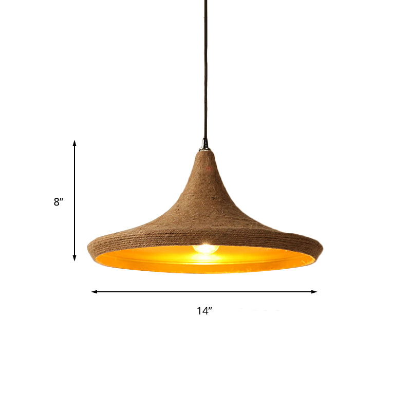 1 Light Pendant Light with Shade Hemp Rope Farmhouse Style Restaurant Hanging Lamp in Brown Clearhalo 'Ceiling Lights' 'Industrial Pendants' 'Industrial' 'Middle Century Pendants' 'Pendant Lights' 'Pendants' 'Tiffany' Lighting' 148556