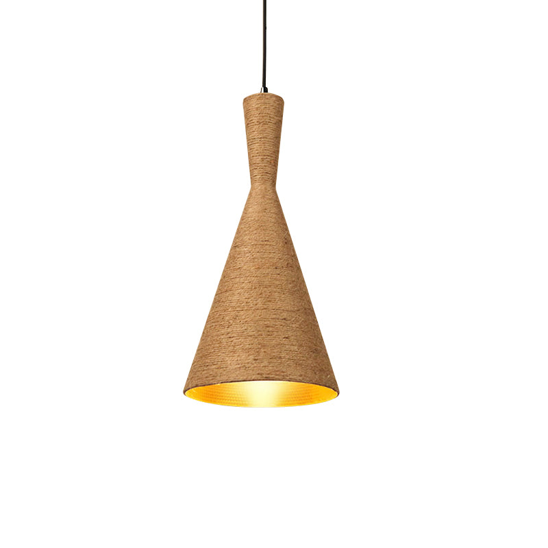 1 Light Pendant Light with Shade Hemp Rope Farmhouse Style Restaurant Hanging Lamp in Brown Clearhalo 'Ceiling Lights' 'Industrial Pendants' 'Industrial' 'Middle Century Pendants' 'Pendant Lights' 'Pendants' 'Tiffany' Lighting' 148558
