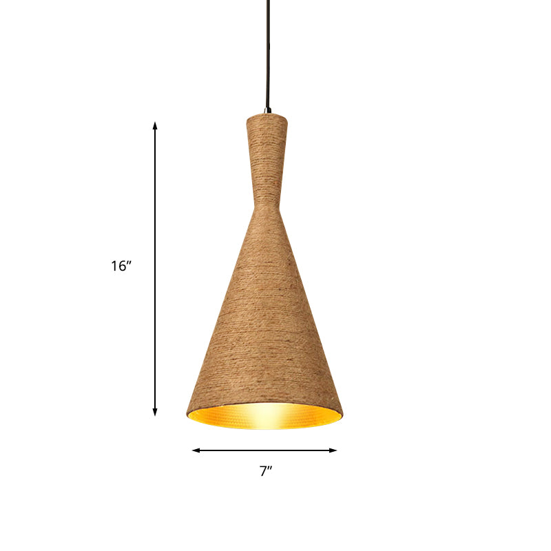 1 Light Pendant Light with Shade Hemp Rope Farmhouse Style Restaurant Hanging Lamp in Brown Clearhalo 'Ceiling Lights' 'Industrial Pendants' 'Industrial' 'Middle Century Pendants' 'Pendant Lights' 'Pendants' 'Tiffany' Lighting' 148559