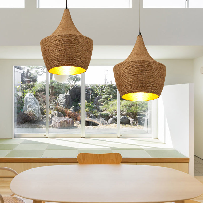 1 Light Pendant Light with Shade Hemp Rope Farmhouse Style Restaurant Hanging Lamp in Brown Brown B Clearhalo 'Ceiling Lights' 'Industrial Pendants' 'Industrial' 'Middle Century Pendants' 'Pendant Lights' 'Pendants' 'Tiffany' Lighting' 148560